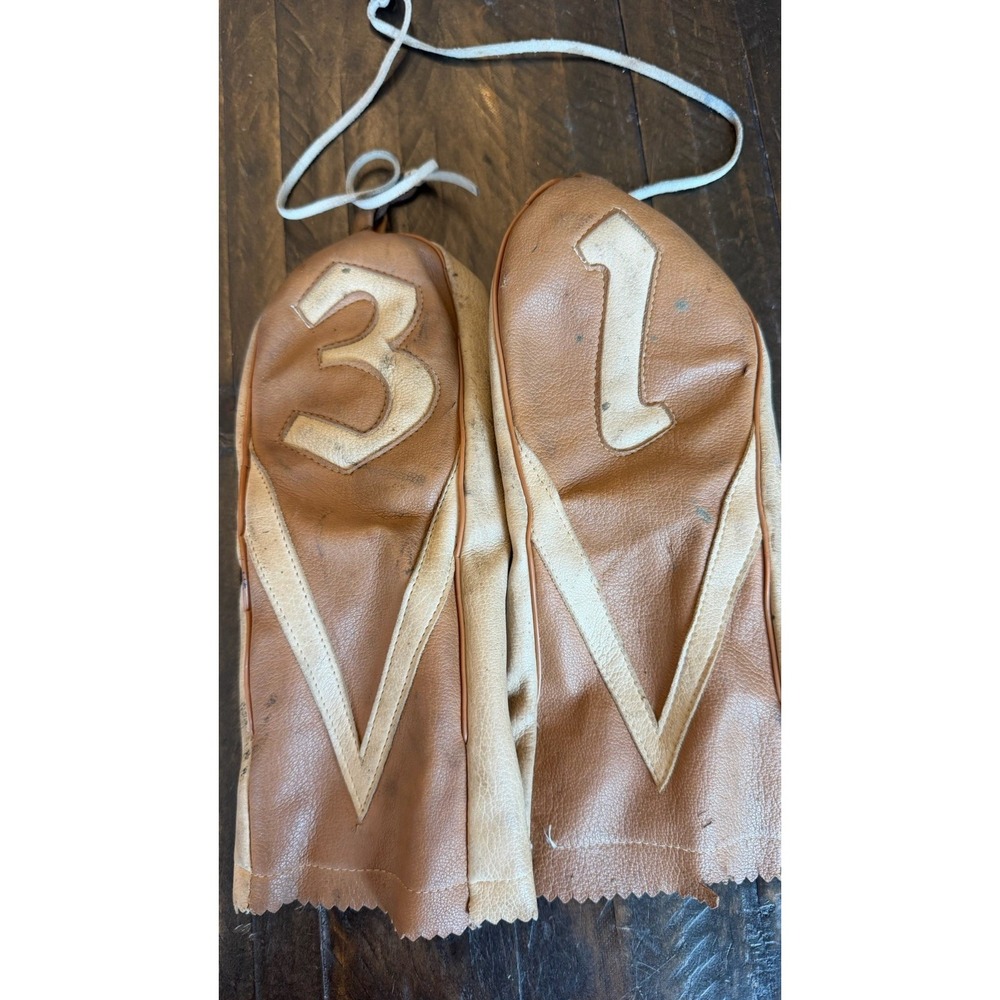 VTG 2 Golf Club Wood Head Covers 1+3  Tan Faux Leather